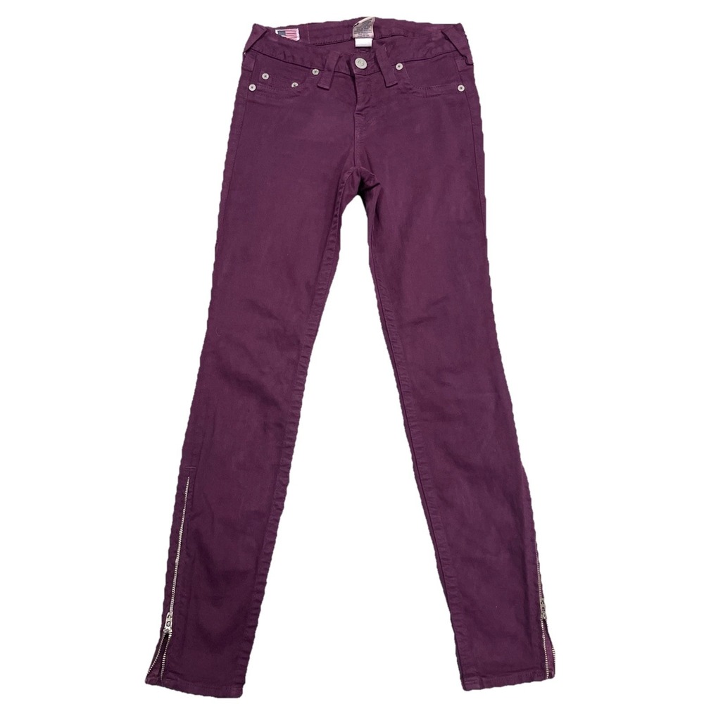 True Religion 'TARA' Purple Plum Stretch Skinny Jean Zipper Ankles 25W USA Made